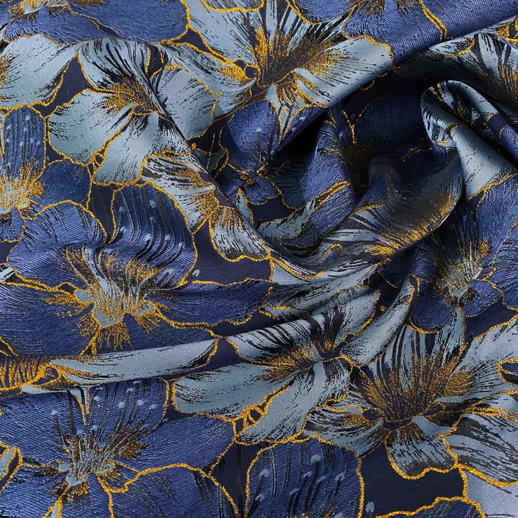 Gold Leaf Lily Jacquard - Light Sky Blue/Denim