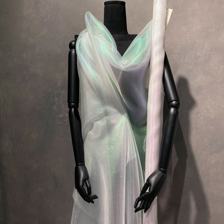 Metallic Holographic Organza - White