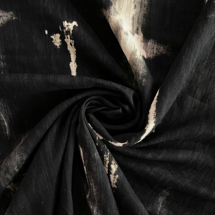 Shibori Dye Dobby Linen Gauze - Black / Ivory