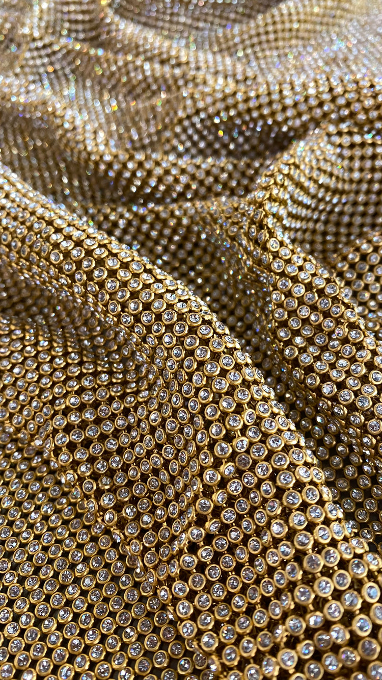 Rhinestone Mesh - Gold/Crystal