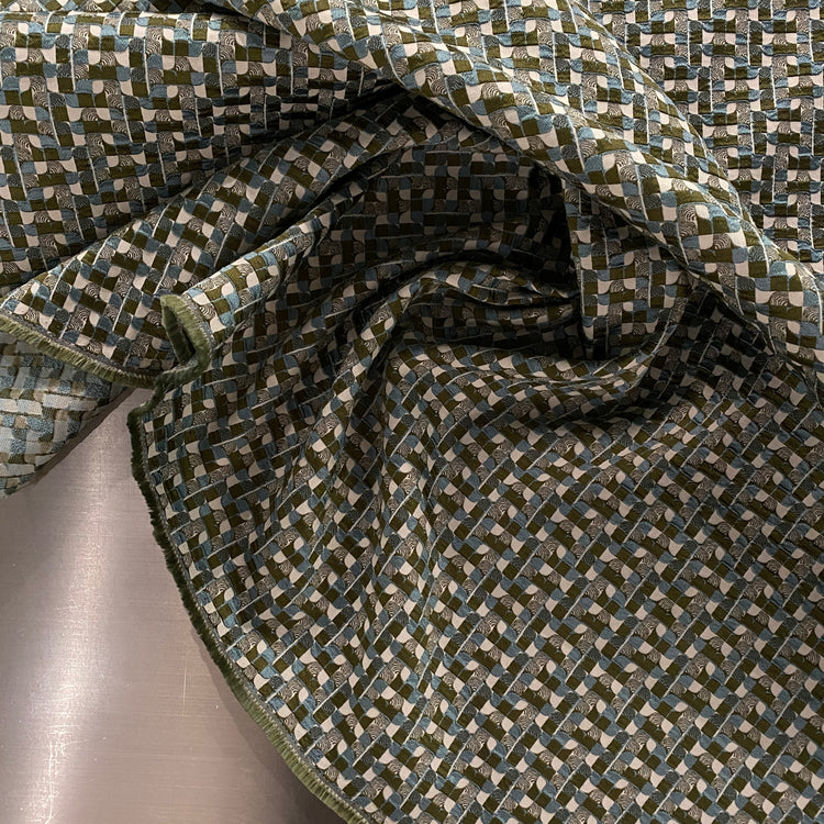 Art Déco Geometric Jacquard - Olive Green / Blue / Off-White
