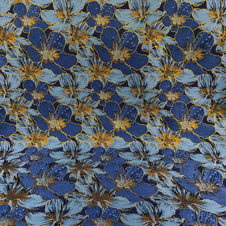 Gold Leaf Lily Jacquard - Light Sky Blue/Denim