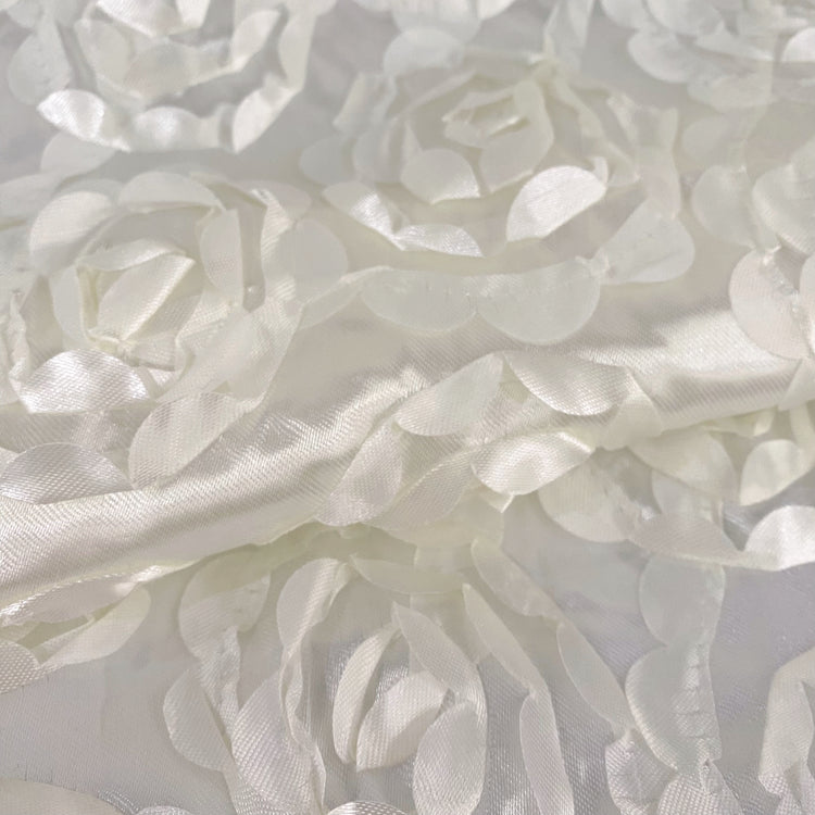 3D Rose Motif Satin - White