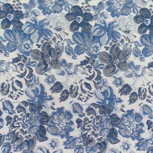 Delicate Floral Jacquard - White/Blue Tonal.