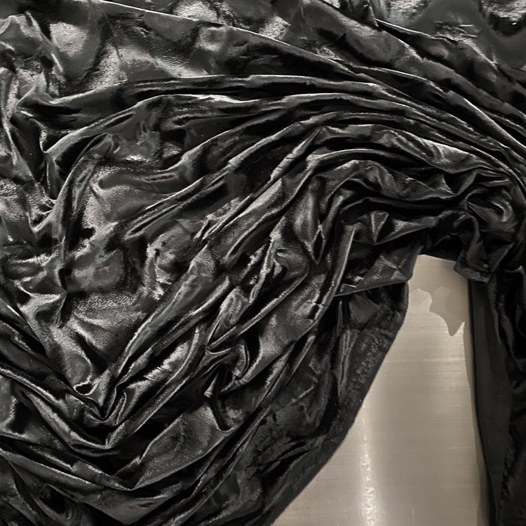 Striped Wave Plush Stretch Velvet - Black