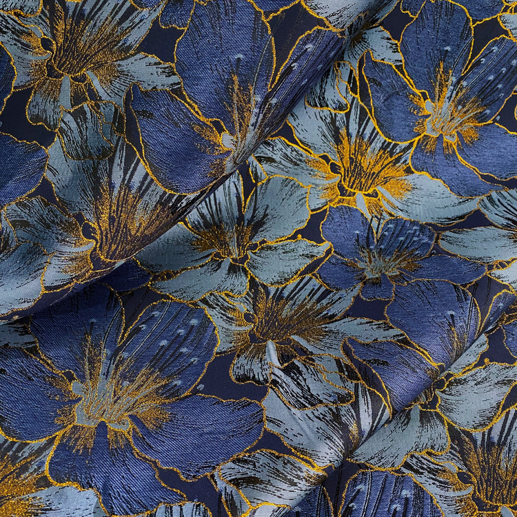 Gold Leaf Lily Jacquard - Light Sky Blue/Denim