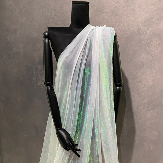 Chainmail Raschel Mesh Knit - White / Holographic