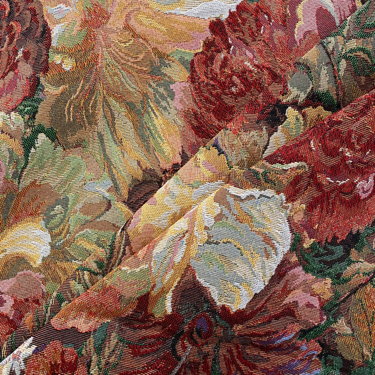 Oil-Painted Floral Tapestry Jacquard - Brick / Pale Green / Papaya Whip