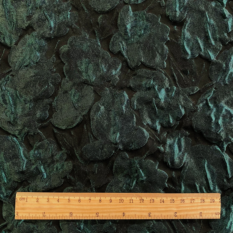 (Deadstock) 3D Rose Brocade - Metallic - Dark Green / Black