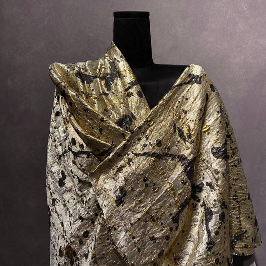 Abstract Paint Splatter Metallic Brocade - Gold / Light Goldenrod / Black