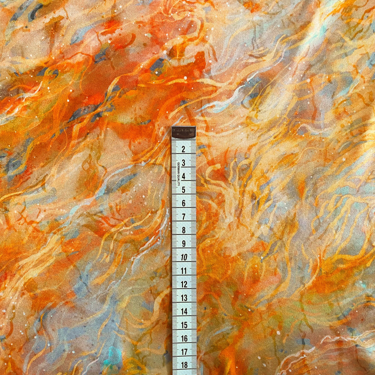 Abstract Acrylic Pour Print - Dark Orange / Light Blue