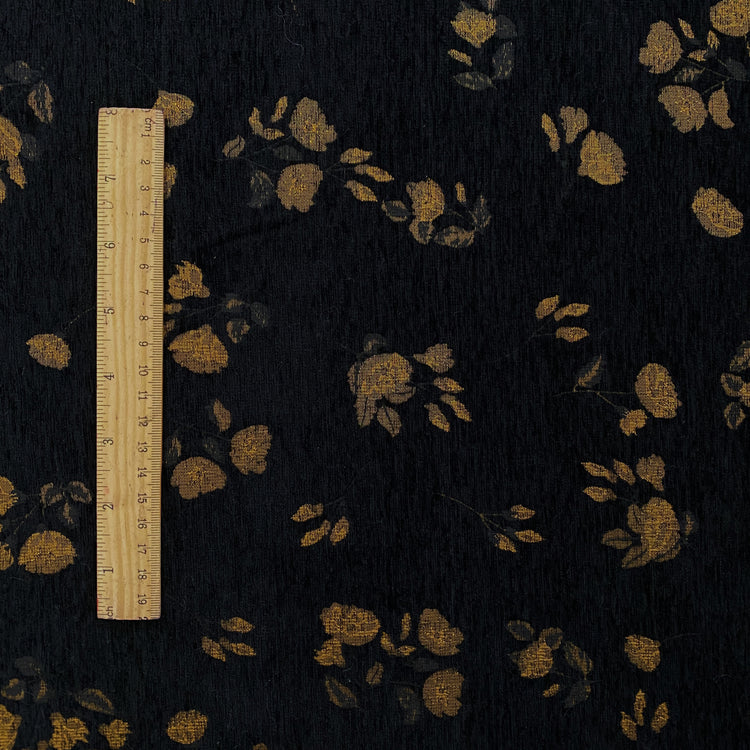 Chenille Jacquard with Flower Motif - Black / Dark Orange