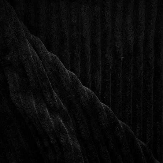 Pelted Striped Faux Fur - Short Pile -  Black