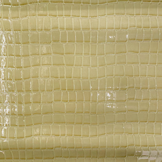 Patent Alligator Faux Leather - Large Pattern - Pale Olive
