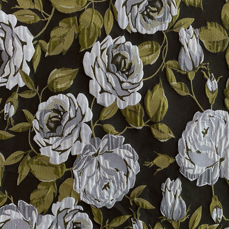 Winter Rose Cloqué Brocade - Powder Blue / Olive Drab / Charcoal