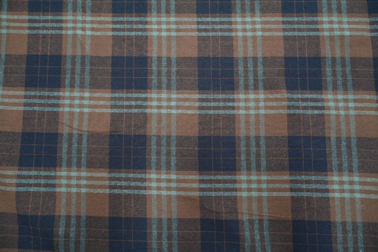 Herringbone Cotton Flannel Check - Midnight Blue/Saddle Brown