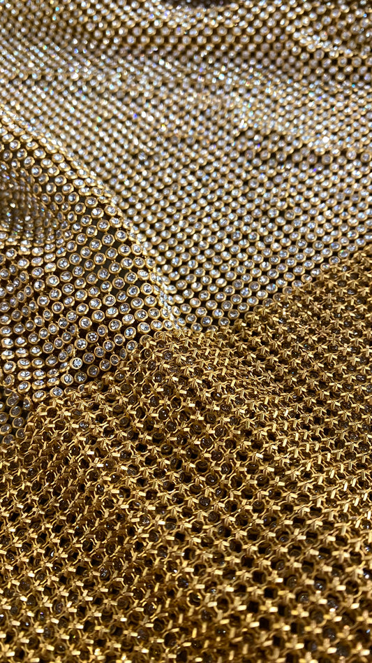 Rhinestone Mesh - Gold/Crystal