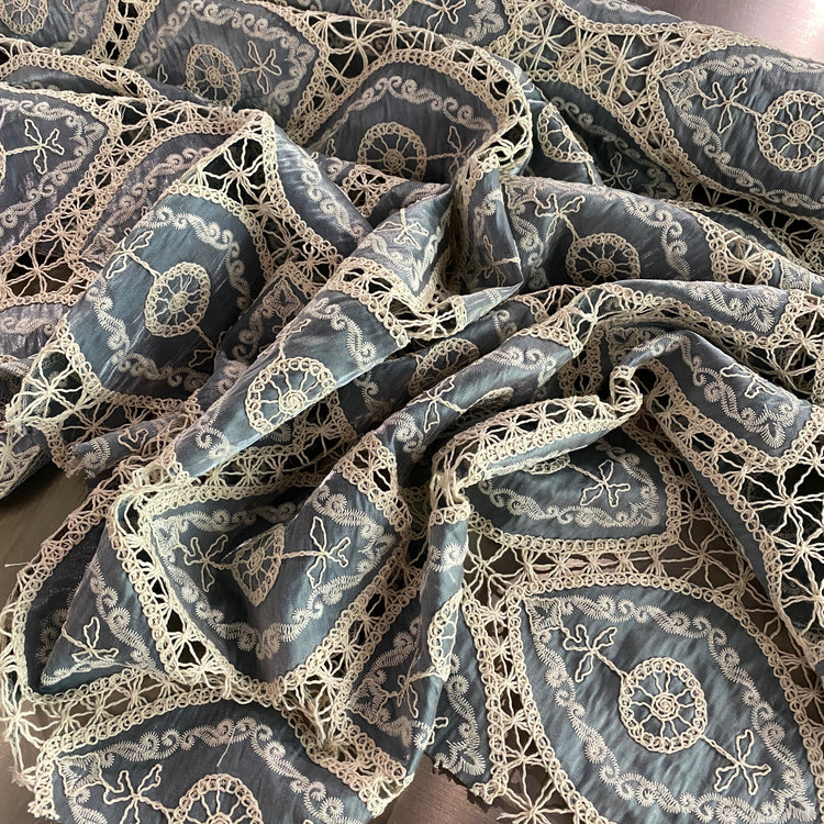 Bohemian Crochet Embroidered Satin - Steel Blue