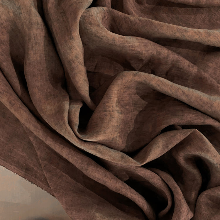 Mottled Dye Linen Cotton Blend - Dark Brown