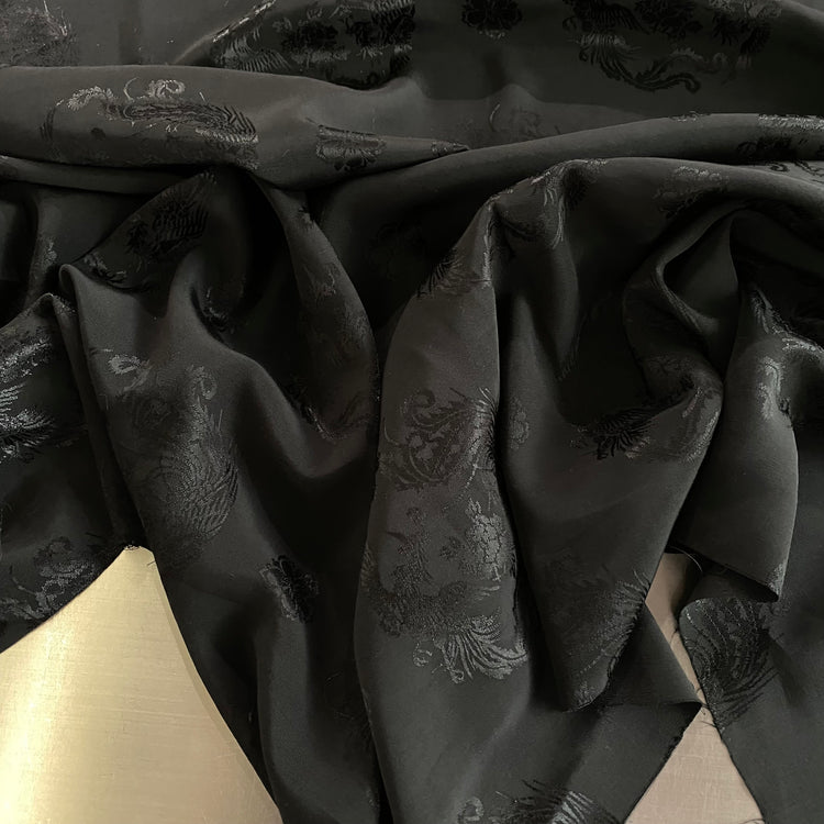 Floral Phoenix Silk/Cotton Damask - Black