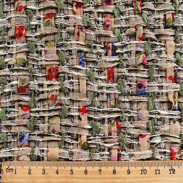 Field of Flowers Loose Woven Tweed - Green / Cherry