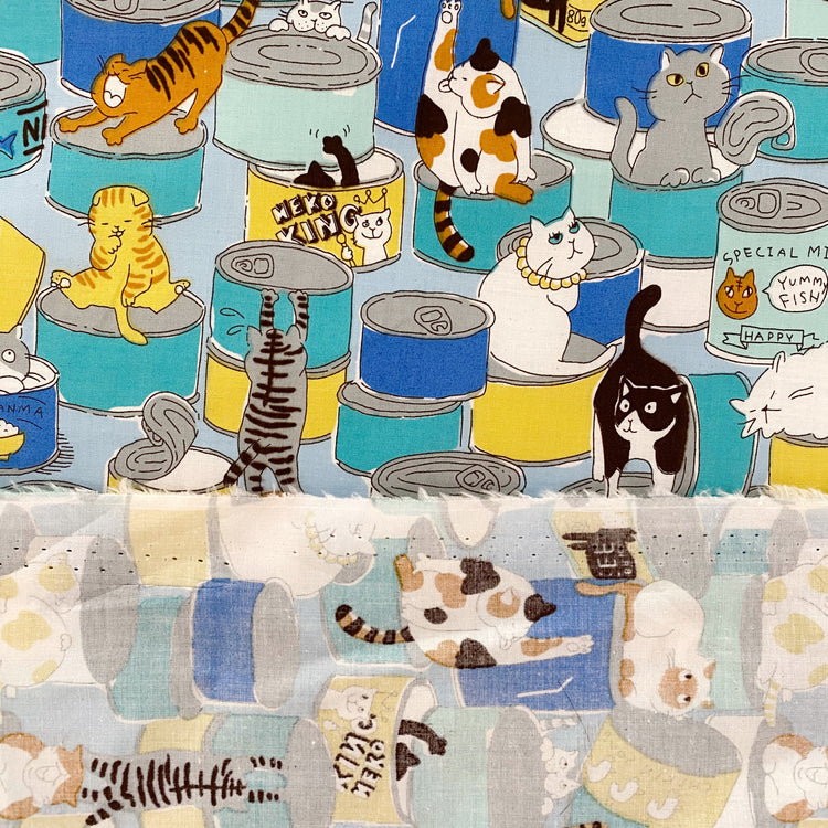 Cats & Tins Cotton Lawn - Blue