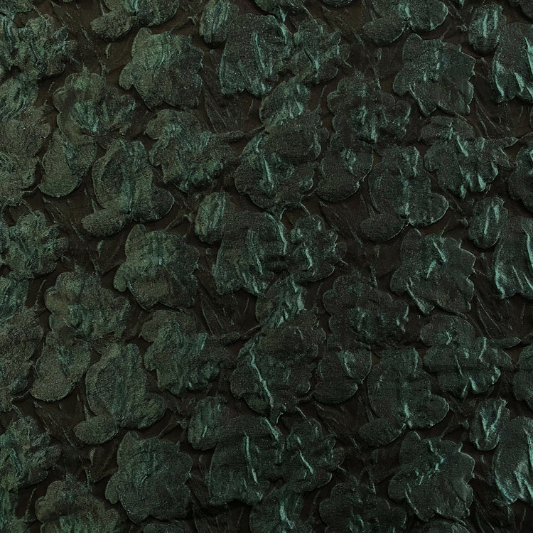 (Deadstock) 3D Rose Brocade - Metallic - Dark Green / Black