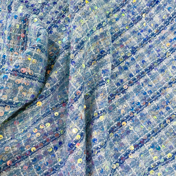 Sequinned Poly/PET Tweed - Blue