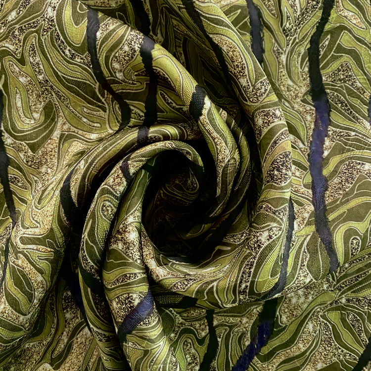 Nephrite & Ochre Double Printed Satin Jacquard - Yellow Green / Olive Drab