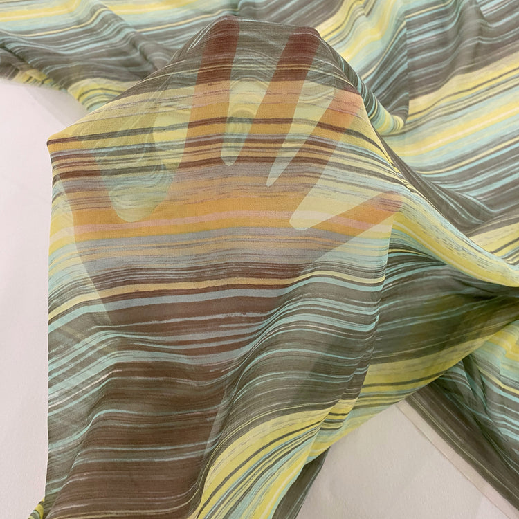 Striped Sheer Silk Chiffon - Seaside