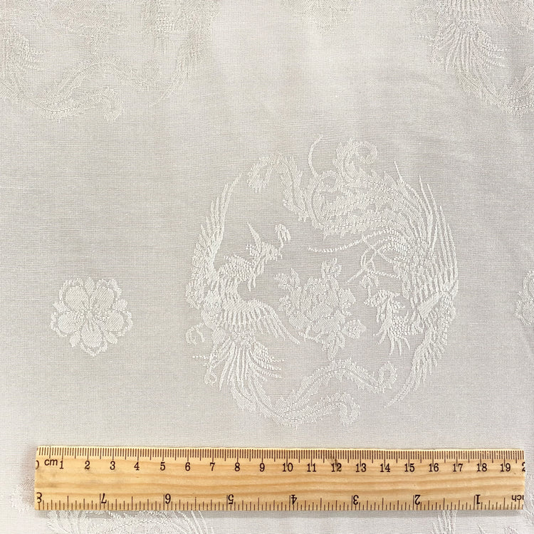 Floral Phoenix Silk/Cotton Damask - White