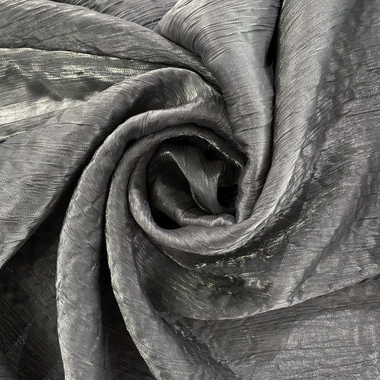 Satin Grain Plisse - Metallic Warp - Silver/Smoke Grey
