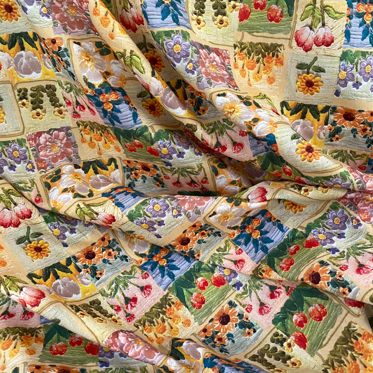 Oil-Painted Floral Blocks Cotton Lawn - Yellow