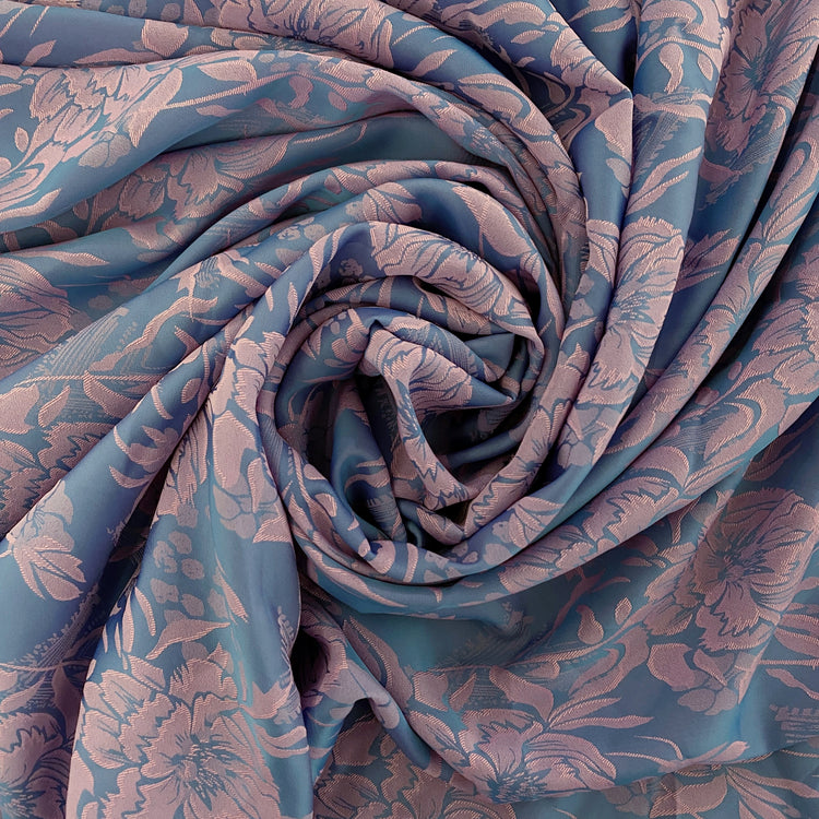 Lightweight Jacquard Layered Florals - Prussian Blue / Pink