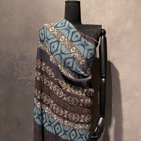 Ikat Woodgrain Plisse Satin - Turquoise / Umber / Cream