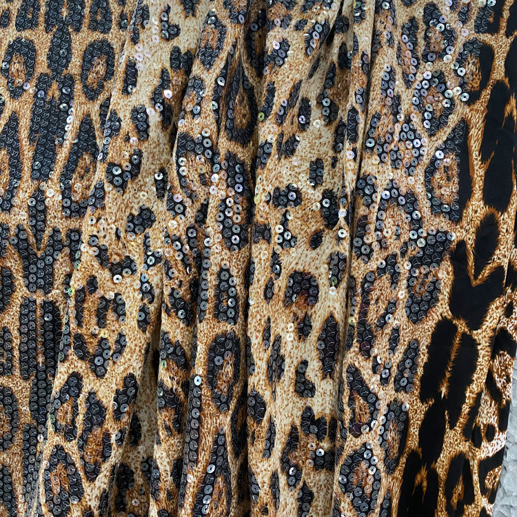 Sequinned Leopard Print Lycra/PET Jersey - Tan/Black