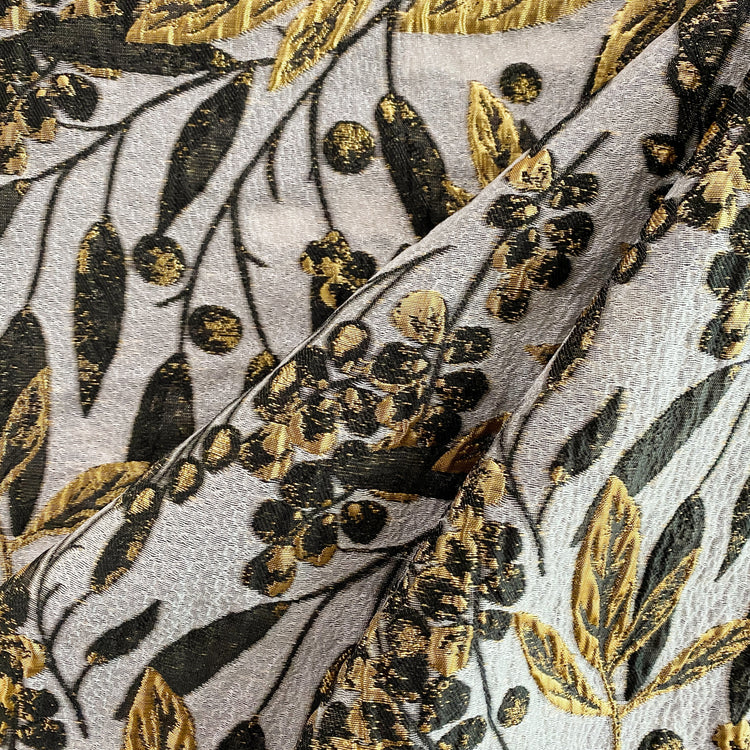 Botanical Olive Cloqué Brocade - Metallic Gold / Black / Silver