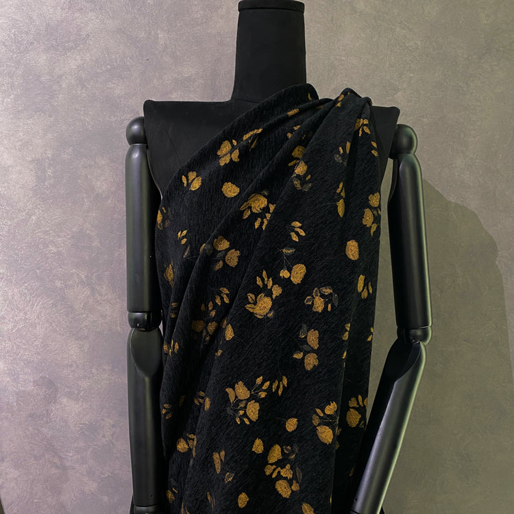 Chenille Jacquard with Flower Motif - Black / Dark Orange