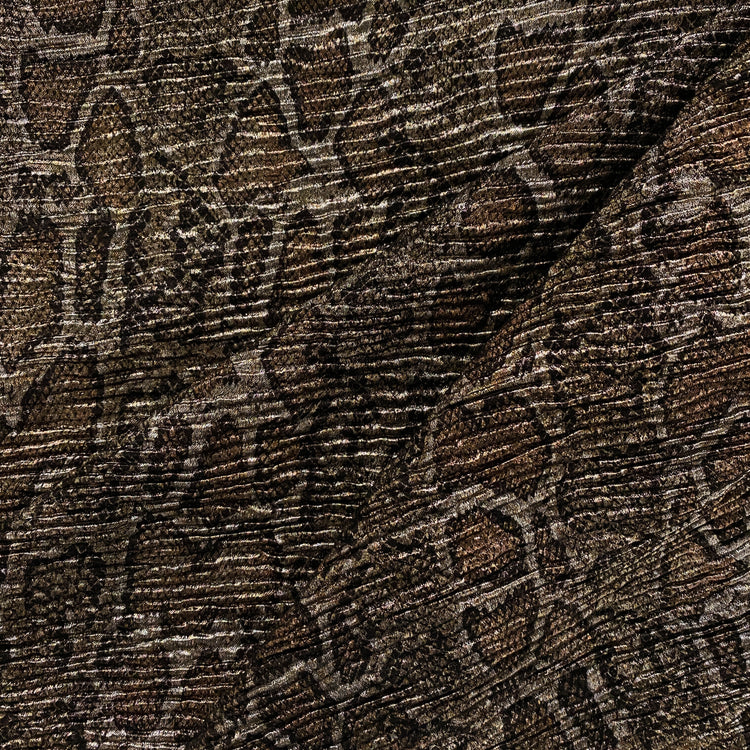 Snake Skin Metallic Foil Plisse Satin - Bronze / Gold / Black