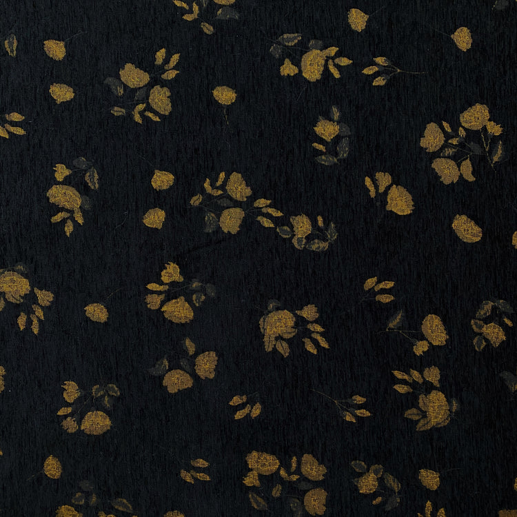 Chenille Jacquard with Flower Motif - Black / Dark Orange