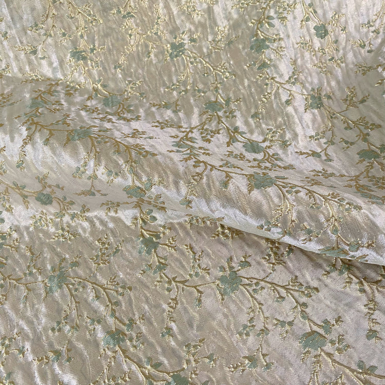 Floral Blossom Brocade - Metallic - Gold/Sea Green