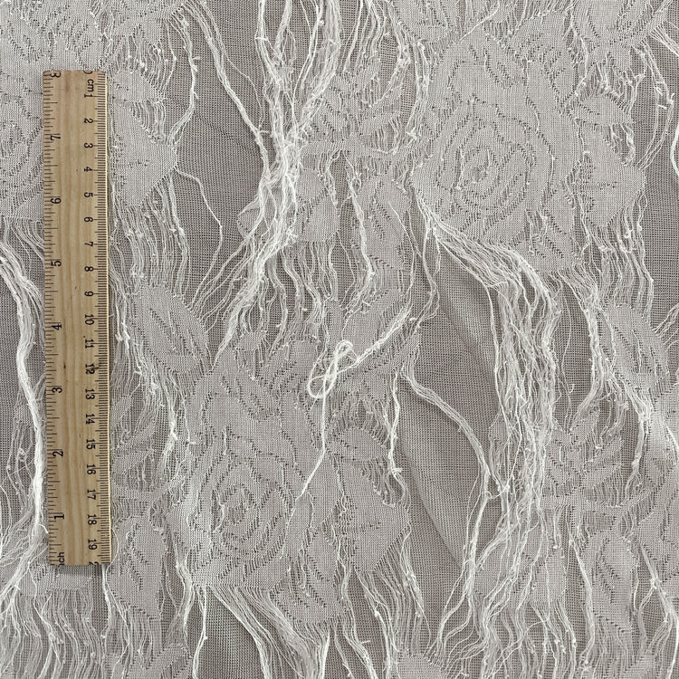 Grunged Rose Tricot Lace - Sheer - White