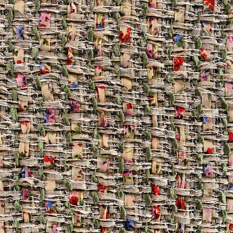 Field of Flowers Loose Woven Tweed - Green / Cherry