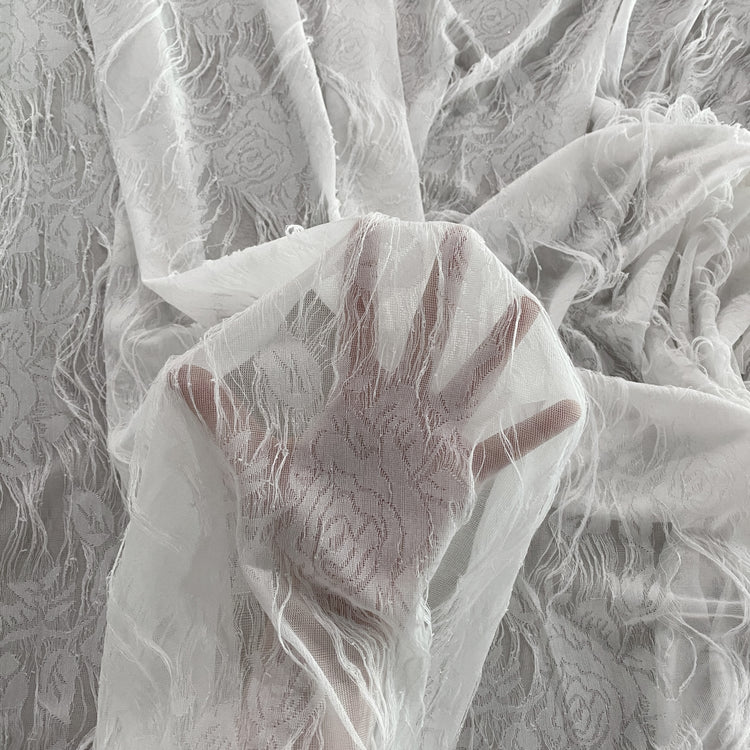 Grunged Rose Tricot Lace - Sheer - White