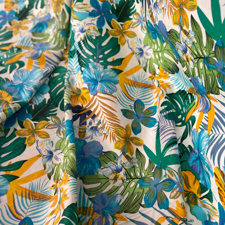 Tropical Hawaiian Cotton Lawn - Aqua/Teal