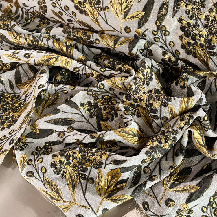 Botanical Olive Cloqué Brocade - Metallic Gold / Black / Silver