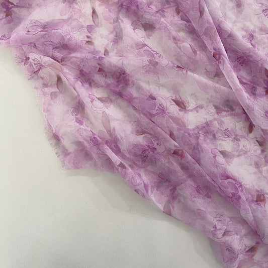 Cherry Blossom Sheer Silk Chiffon - Pastel Magenta