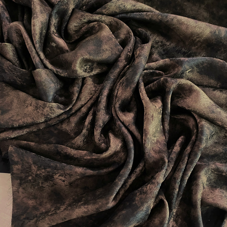 Antique Tarnished Coated Charmeuse - Faded Bronze / Black