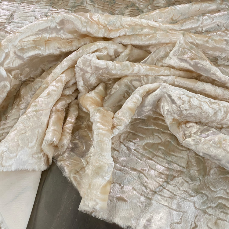 Textured Acetate Plush Velvet - Ivory Blush