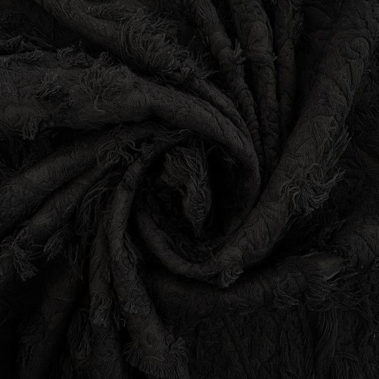 Chenille Cotton Fringe Tapestry Jacquard - Black